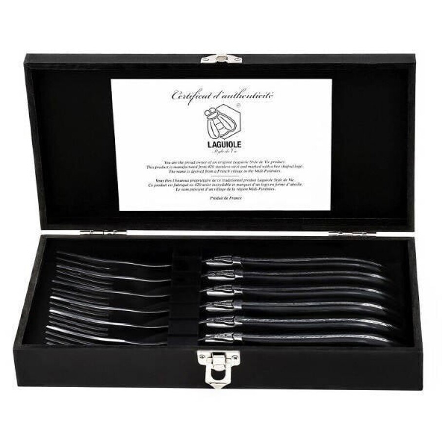 Laguiole Style de Vie Steakvorken Luxury Line Zwart Ebbenhout - 6 stuks Laguiole Style de Vie Steakvorken Luxury Line Zwart Ebbenhout - 6 stuks afbeelding