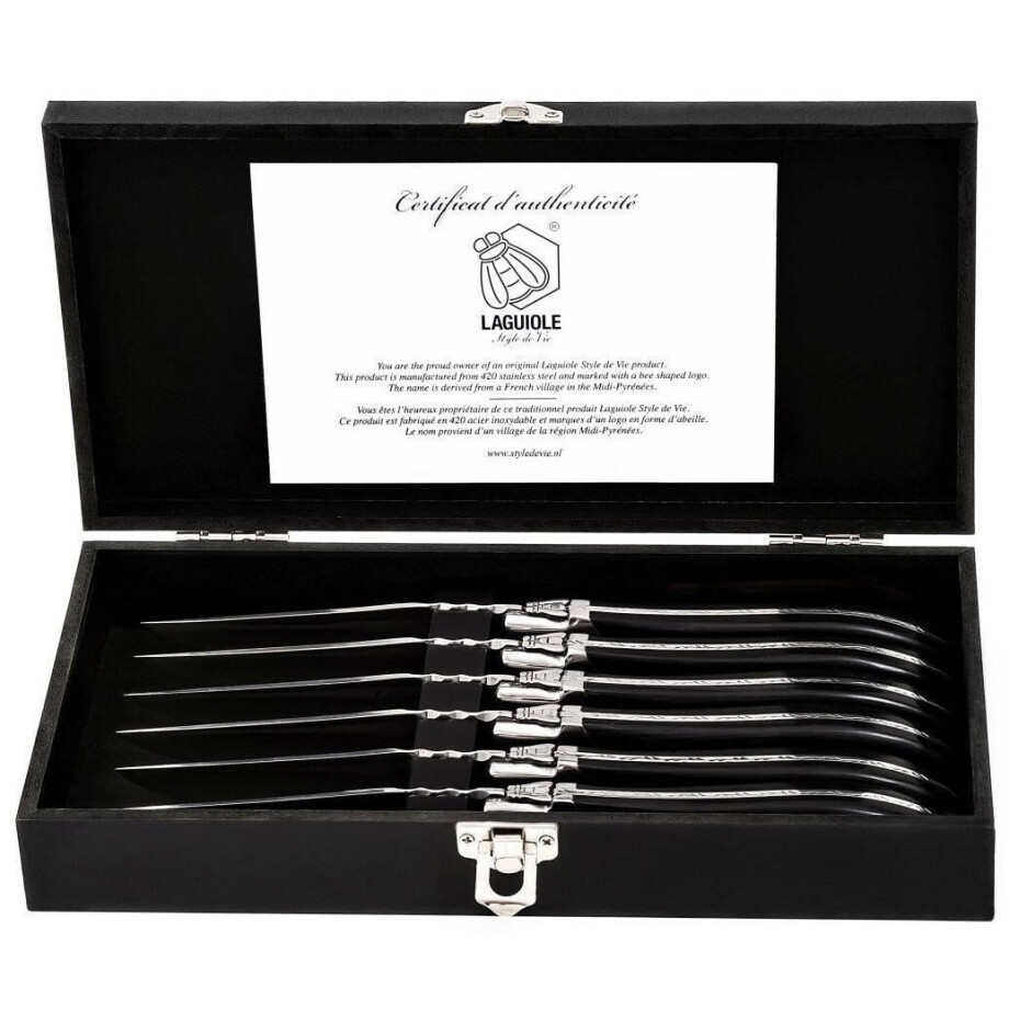 Laguiole Style de Vie Steakmessen Luxury Line Zwart Ebbenhout - 6 stuks Laguiole Style de Vie Steakmessen Luxury Line Zwart Ebbenhout - 6 stuks afbeelding