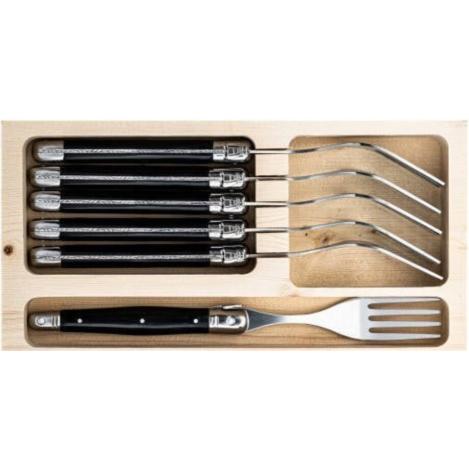 Laguiole Style de Vie Steakvorken Premium Line Zwart - 6 stuks afbeelding 