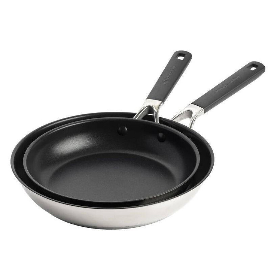 Kitchenaid Koekenpannenset Classic - RVS - ø 24 en 28 cm - keramische anti-aanbaklaag Kitchenaid Koekenpannenset Classic - RVS - ø 24 en 28 cm - keramische anti-aanbaklaag afbeelding