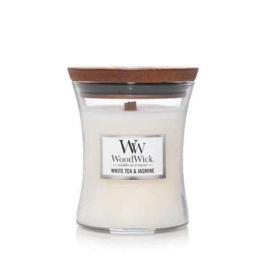 WoodWick geurkaars White Tea & Jasmine Medium WoodWick geurkaars White Tea & Jasmine Medium afbeelding