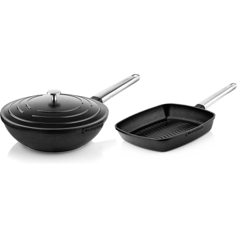 Westinghouse Pannenset Performance (Wokpan + Grillpan) ø 28 cm - Zwart - Inductie en alle andere warmtebronnen afbeelding 