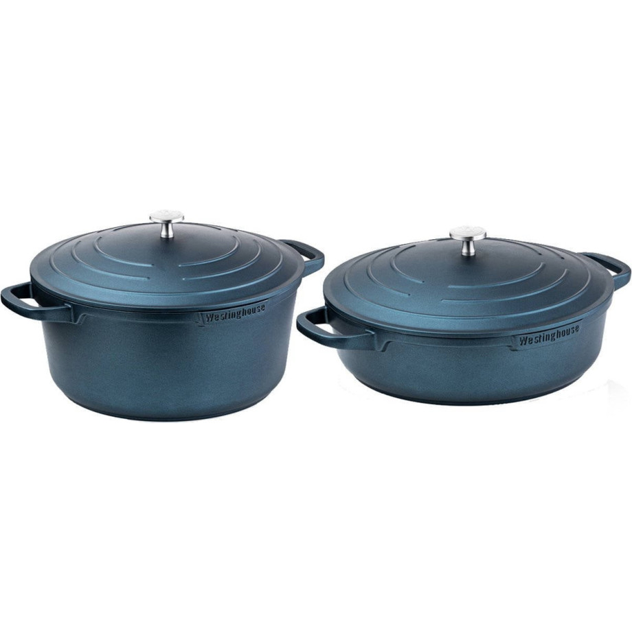 Westinghouse Pannenset Performance (Braadpan + Hapjespan) ø 28 cm - Blauw - Inductie en alle andere warmtebronnen afbeelding 