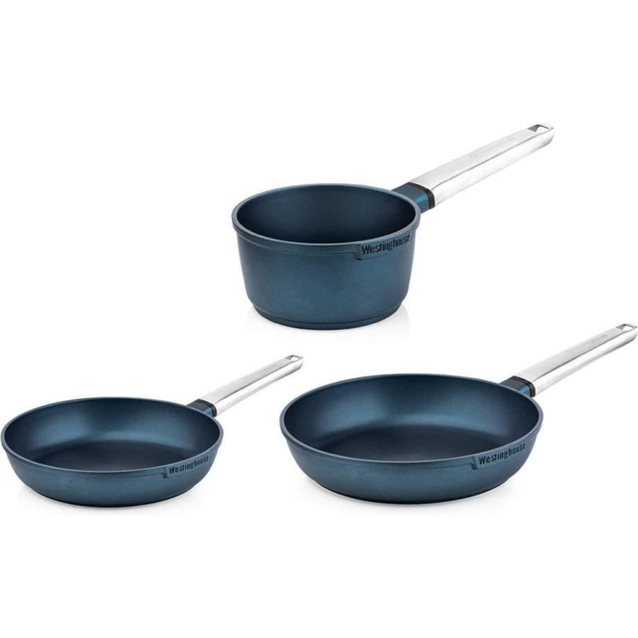 Westinghouse Pannenset Performance (Koekenpan ø 24 en 28 cm + Steelpan ø 18 cm) - Blauw - Inductie en alle andere warmtebronnen afbeelding 