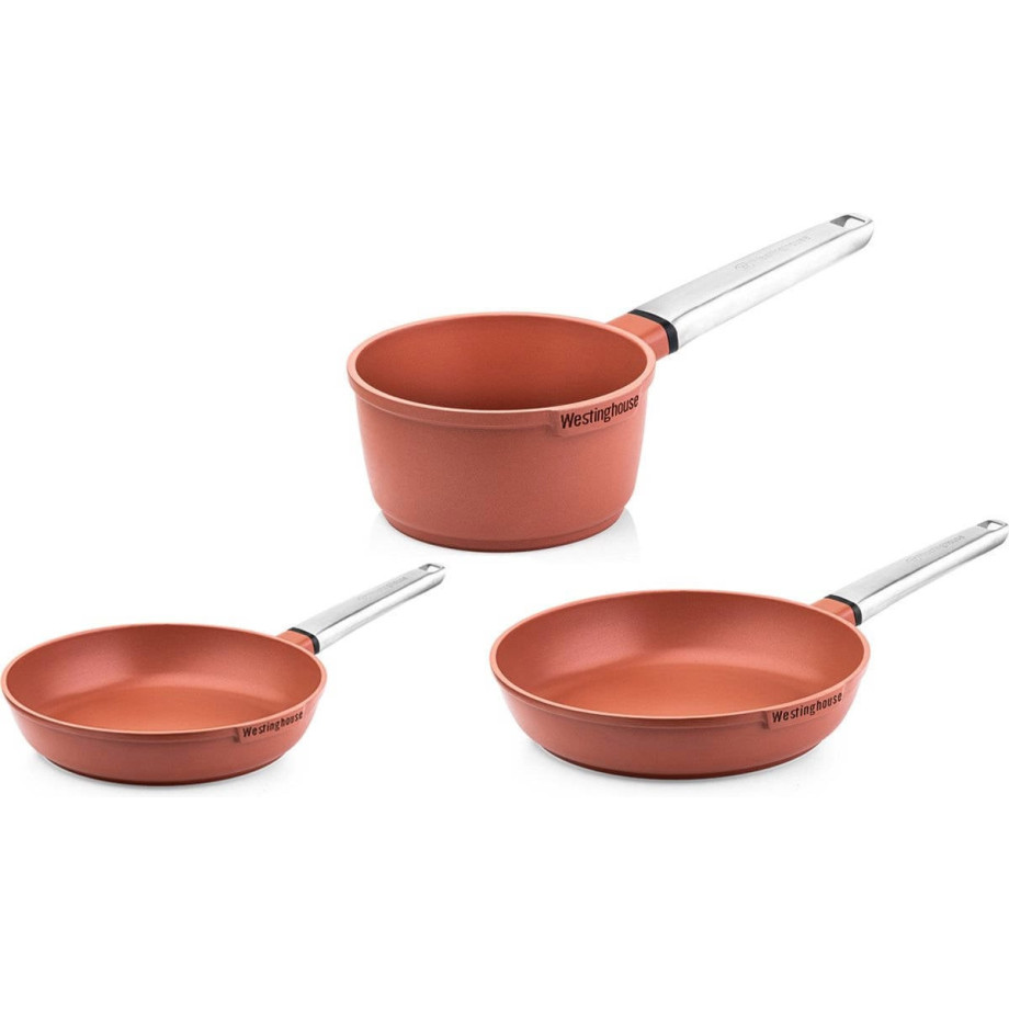 Westinghouse Pannenset Performance (Koekenpan ø 24 en 28 cm + Steelpan ø 18 cm) - Rood - Inductie en alle andere warmtebronnen afbeelding 