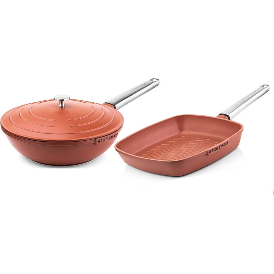 Westinghouse Pannenset Performance (Wokpan + Grillpan) ø 28 cm - Rood - Inductie en alle andere warmtebronnen afbeelding 