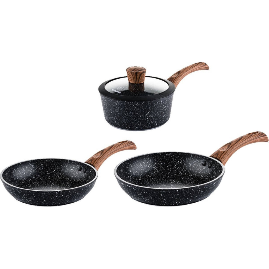 Westinghouse Pannenset Marble Wood (Koekenpan ø 28 en 30 cm + Steelpan ø 18 cm) - Inductie en alle andere warmtebronnen afbeelding 