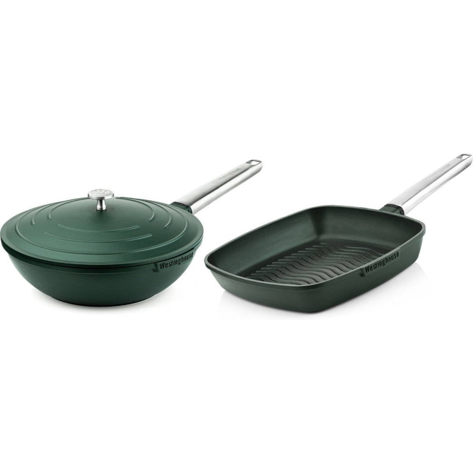 Westinghouse Pannenset Performance (Wokpan + Grillpan) ø 28 cm - Groen - Inductie en alle andere warmtebronnen afbeelding 