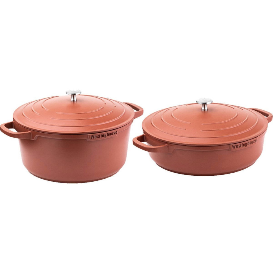 Westinghouse Pannenset Performance (Braadpan + Hapjespan) ø 28 cm - Rood - Inductie en alle andere warmtebronnen afbeelding 