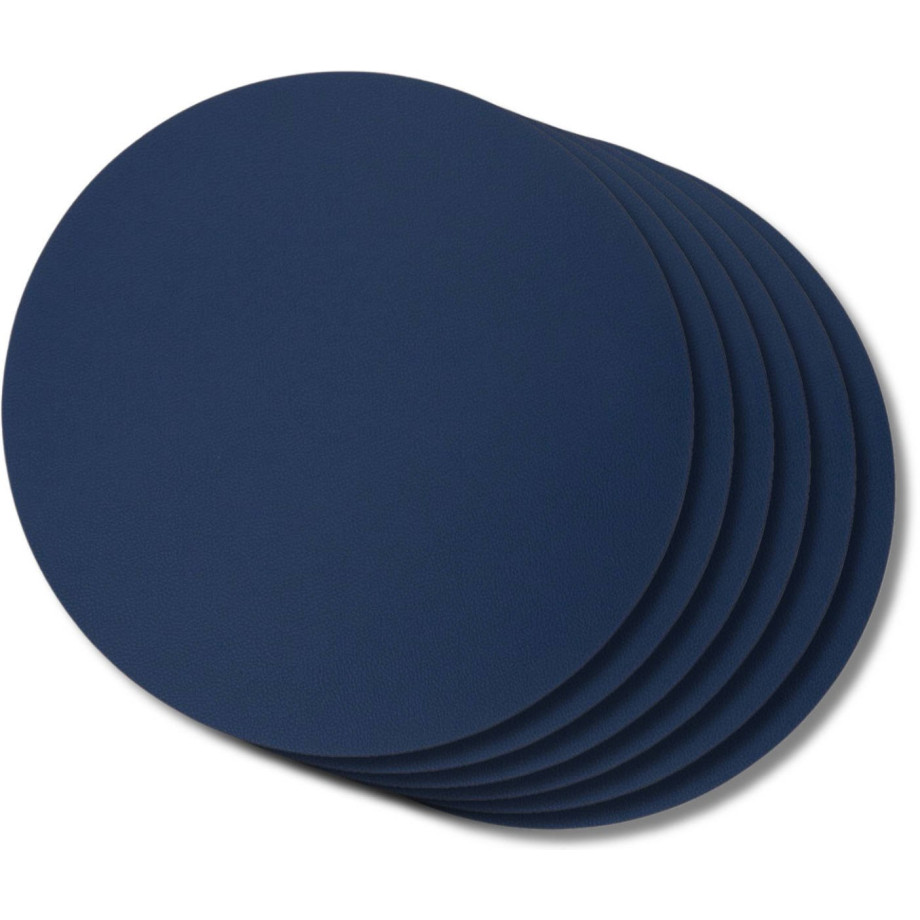 Jay Hill Placemats - Vegan leer - Grijs / Blauw - dubbelzijdig - ø 38 cm - 6 Stuks afbeelding 