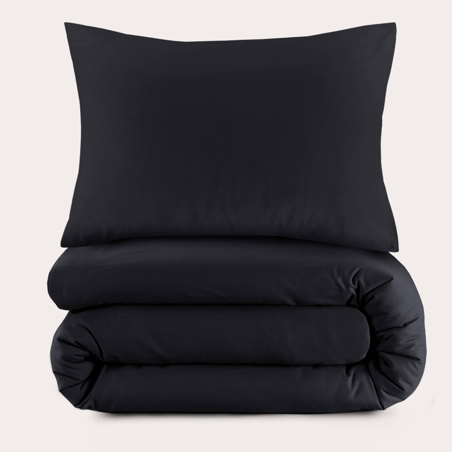 NOUS Living katoenen dekbedovertrek 1 persoons zwart (140x220 cm) afbeelding 