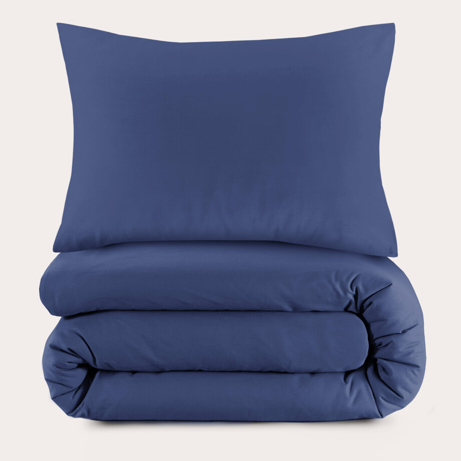 NOUS Living katoenen dekbedovertrek 1 persoons donkerblauw (140x220 cm) afbeelding 