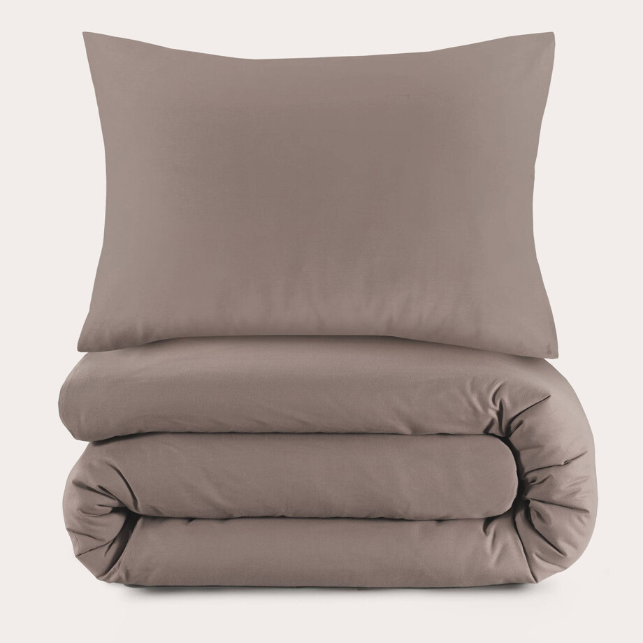 NOUS Living katoenen dekbedovertrek 1 persoons taupe (140x220 cm) afbeelding 