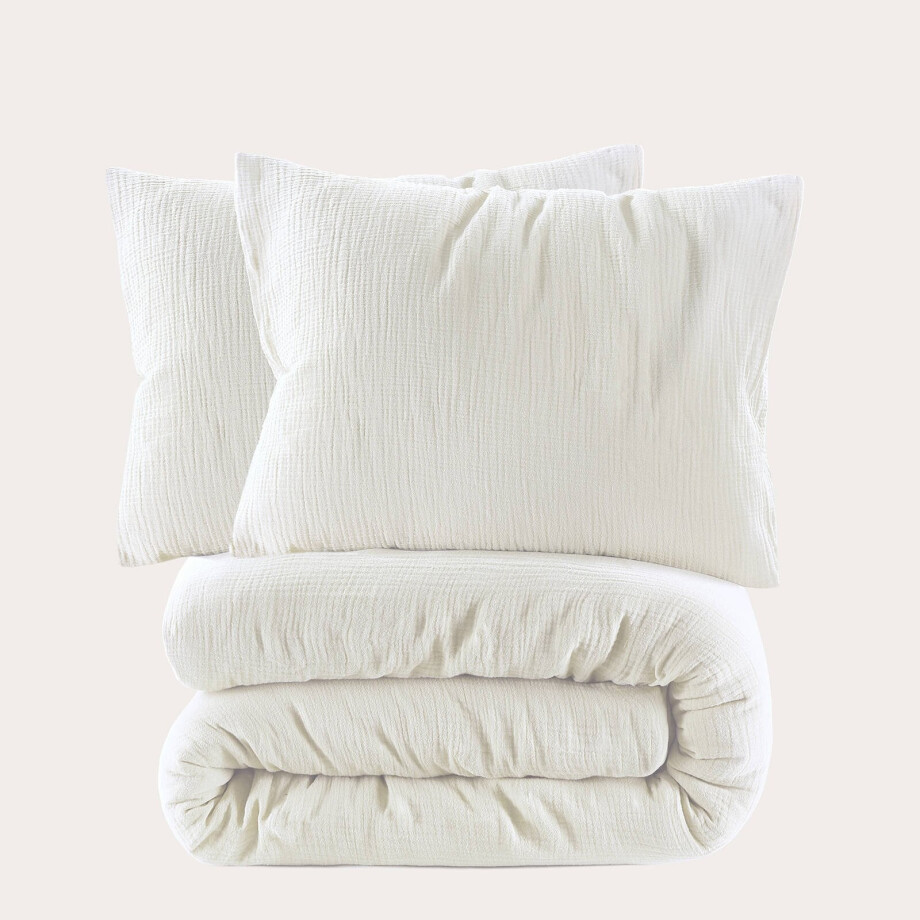 NOUS Living mousseline dekbedovertrek 2 persoons ecru (200x220 cm) NOUS Living mousseline dekbedovertrek 2 persoons ecru (200x220 cm) afbeelding