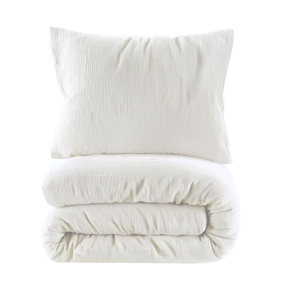 NOUS Living mousseline dekbedovertrek 1 persoons ecru (140x220 cm) afbeelding 