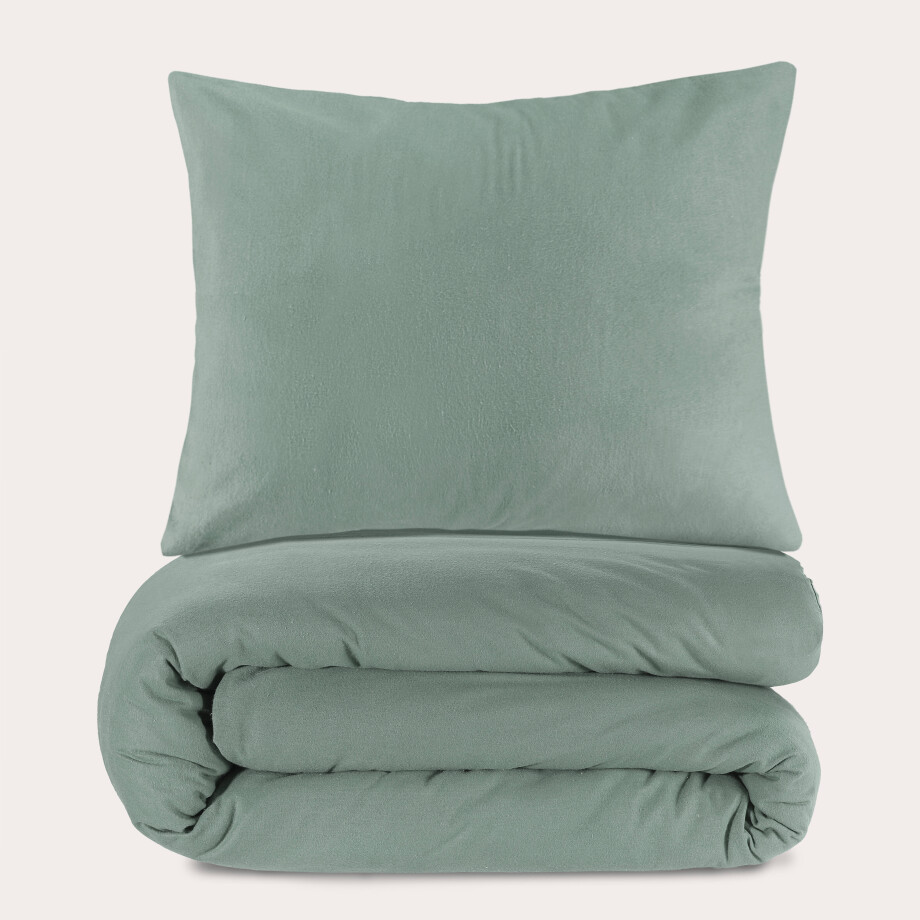 NOUS Living flanellen dekbedovertrek 1-persoons groen (140x220 cm) afbeelding 