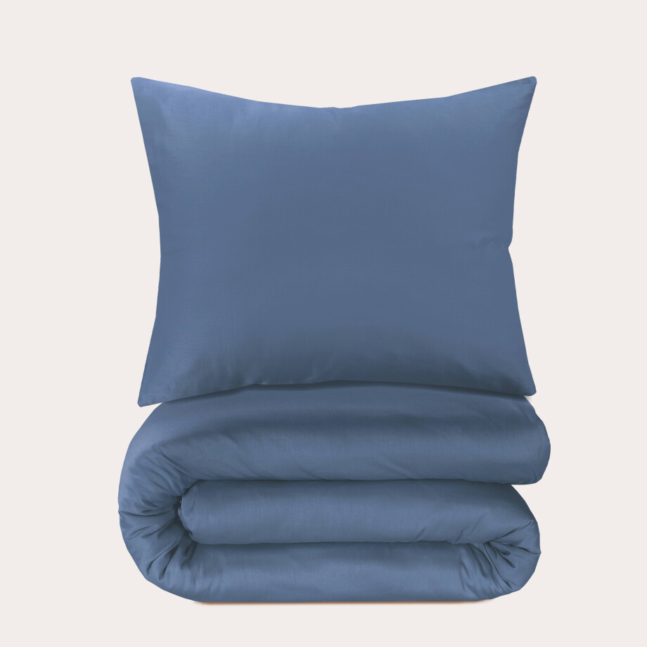 NOUS Living katoen satijnen dekbedovertrek 1-persoons blauw (140x220 cm) afbeelding 