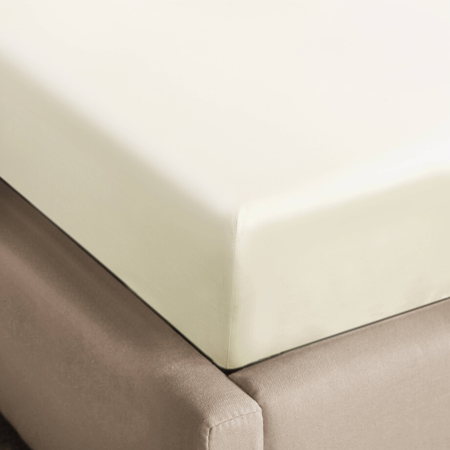 NOUS Living katoen satijnen hoeslaken - zand afbeelding 