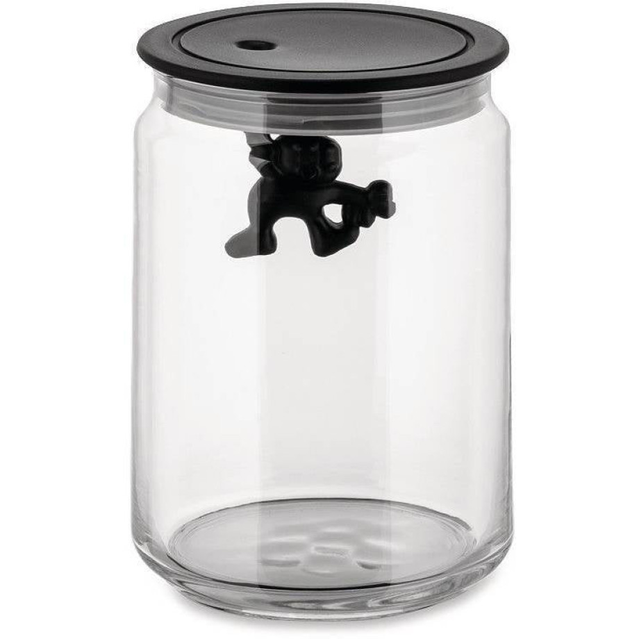 Alessi Voorraadpot Gianni A Little Man Holding On Tight - AMDR05 B - Zwart - 900 ml - door Mattia Di Rosa afbeelding 