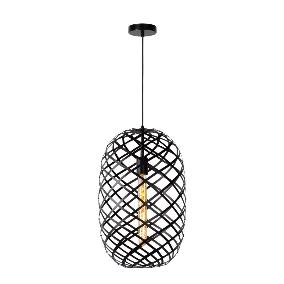 Lucide WOLFRAM - Hanglamp - Ø 32 cm - 1xE27 - Zwart afbeelding 