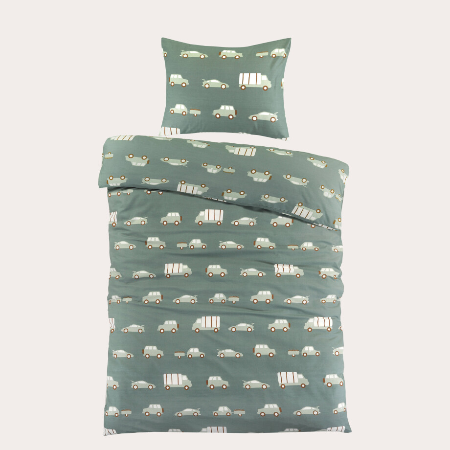 NOUS Kids katoenen dekbedovertrek 1-persoons auto's groen (140x200 cm) NOUS Kids katoenen dekbedovertrek 1-persoons auto's groen (140x200 cm) afbeelding