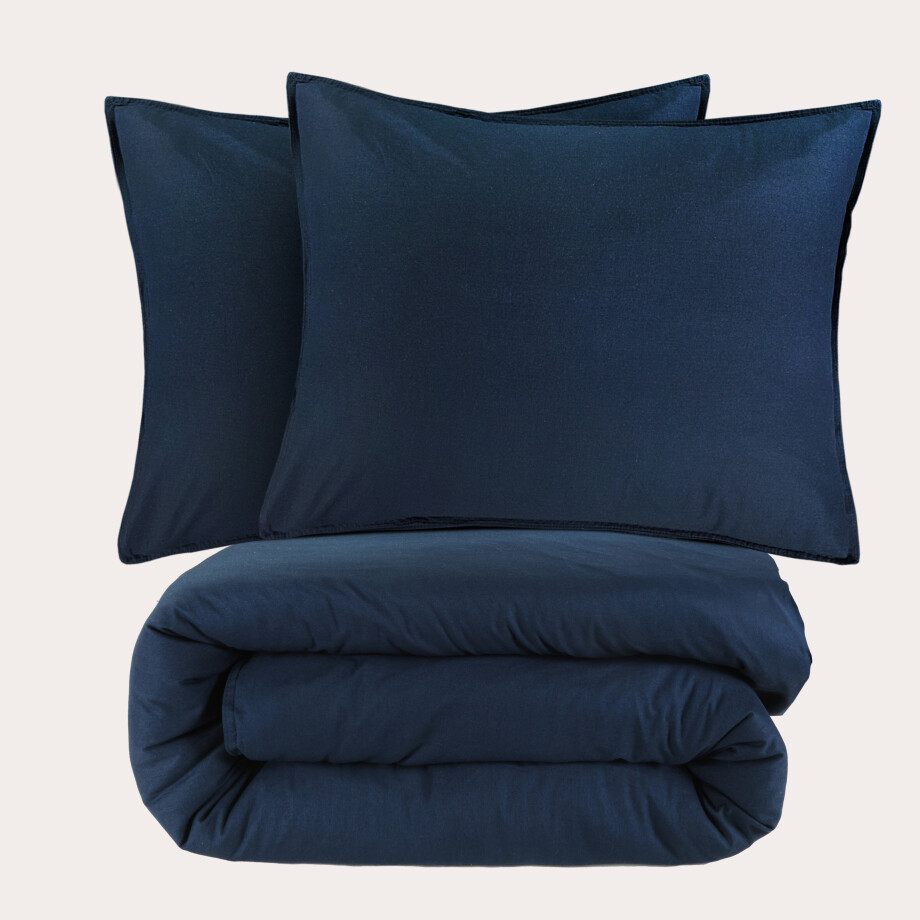 NOUS Living stonewashed dekbedovertrek 2-persoons blauw (200x200/220 cm) afbeelding 