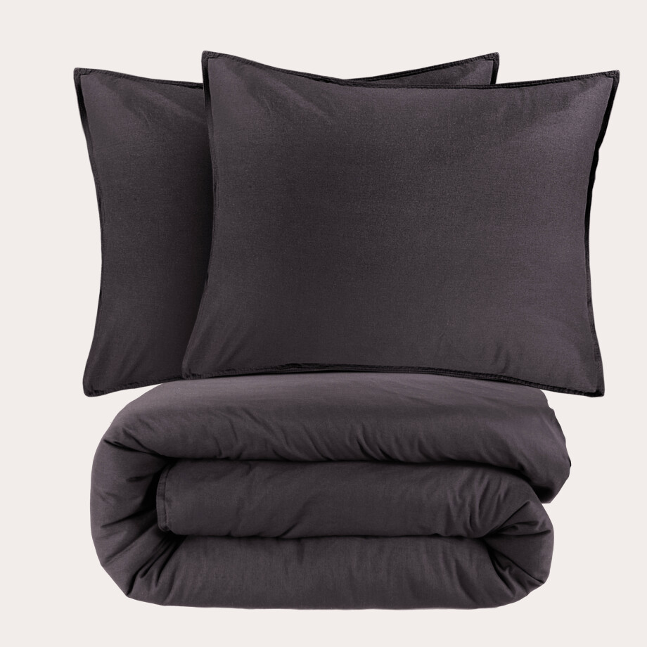 NOUS Living stonewashed dekbedovertrek lits-jumeaux antraciet (240x200/220 cm) afbeelding 