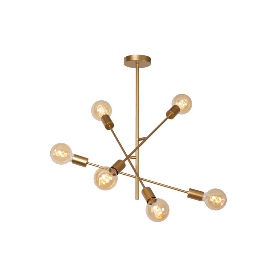 Lucide LESTER - Plafonnière - 6xE27 - Mat Goud / Messing afbeelding 