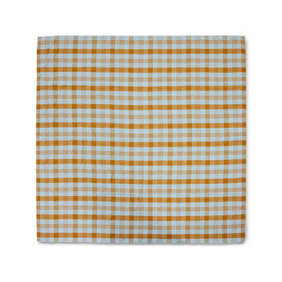 HKLIVING Vida geblokt tafelkleed (180x180 cm) - amber/blauw afbeelding 