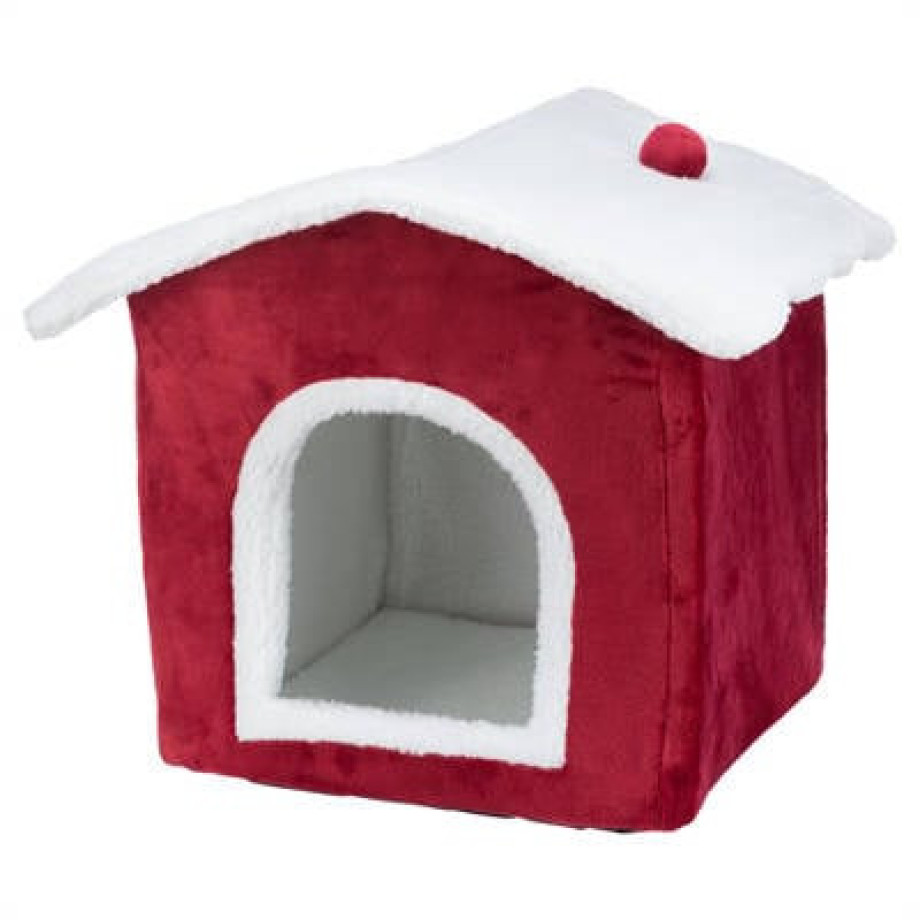 Trixie Xmas Kattenmand Huis Rood/Wit 35X38X45 cm afbeelding 