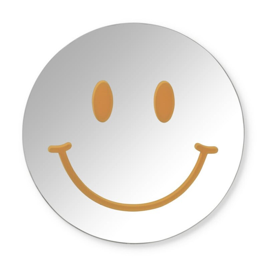 Spiegel smiley - zilverkleurig/oranje - ø30 cm afbeelding 