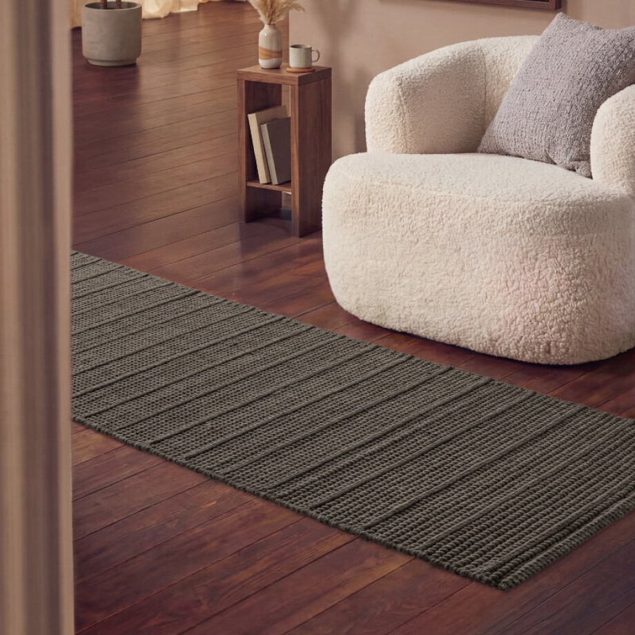 Vloerkleed Parker Rechthoekig - Bruin Grijs 250x80cm - Wol - Dekbed-Discounter.nl afbeelding 
