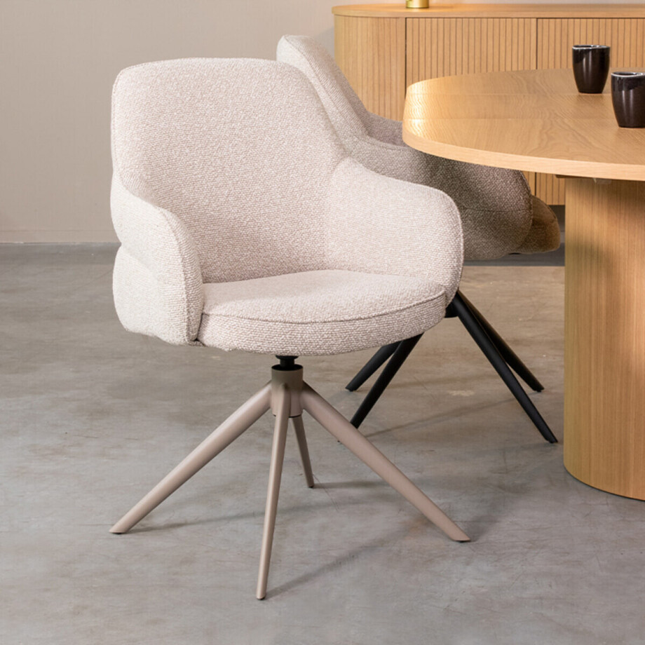 LABEL51 Draaibare Eetkamerstoel 'Bern' Bouclé, kleur Naturel afbeelding 1