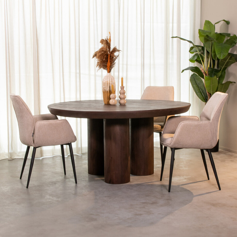 LABEL51 Ronde Eettafel 'Olly' Espresso Mangohout, 150cm afbeelding 1