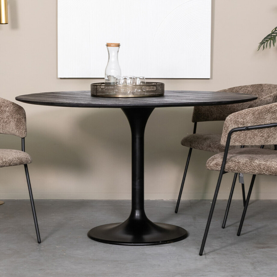 LABEL51 Ronde Eettafel 'Otto' Zwart Mangohout, 130cm afbeelding 1