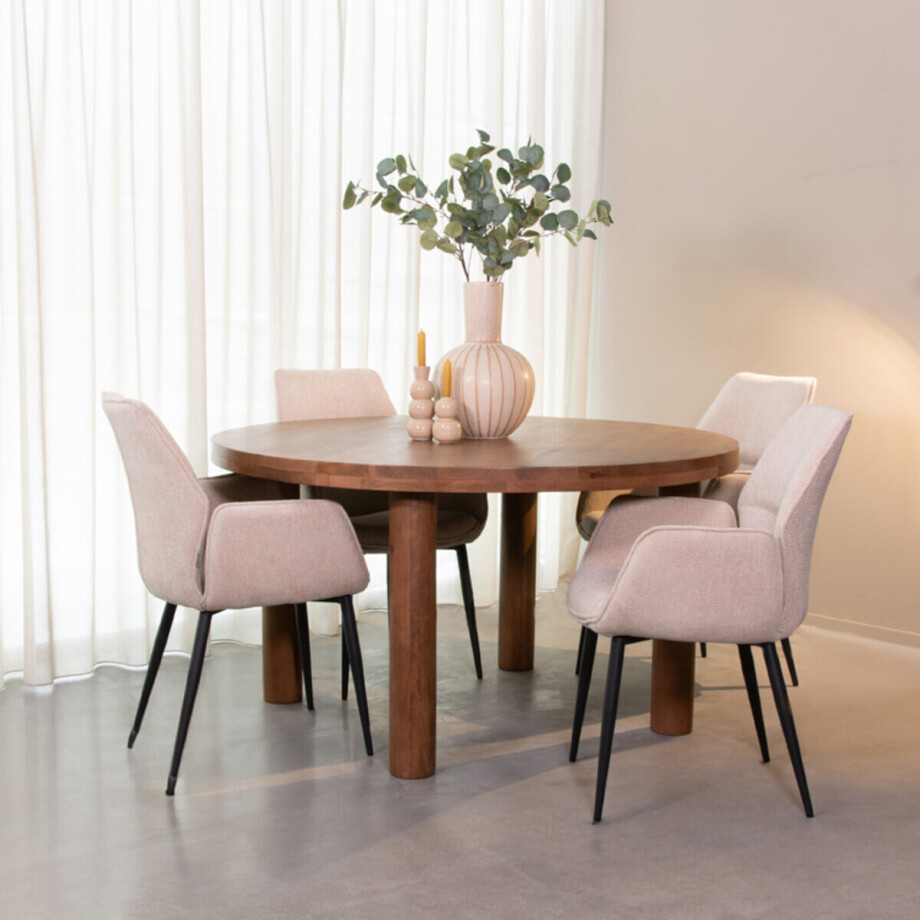 LABEL51 Ronde Eettafel 'Elly' Mangohout, 140cm, kleur Naturel afbeelding 1