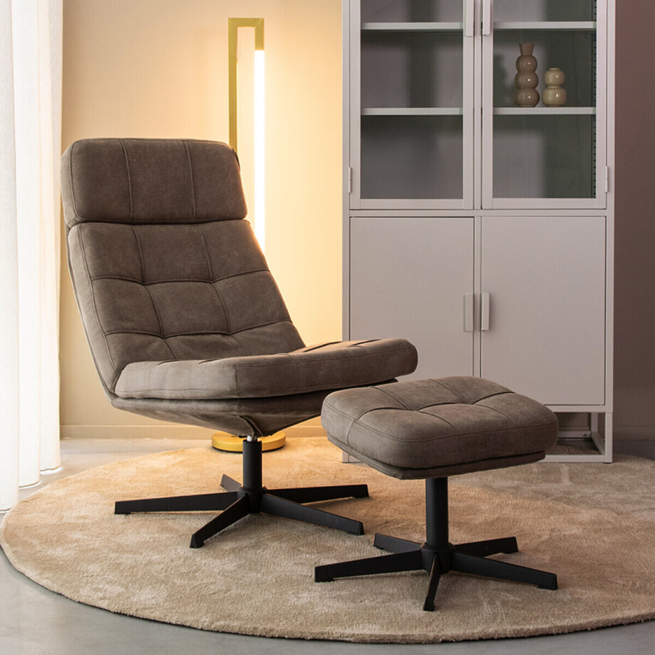LABEL51 Draaifauteuil 'Alvar' Met hocker, Micro suede, kleur Taupe afbeelding 1