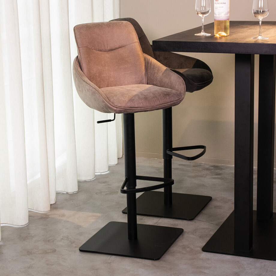 LABEL51 Draaibare Barkruk 'Beauty' Micro Suede, kleur Taupe (zithoogte 56-82cm) afbeelding 1