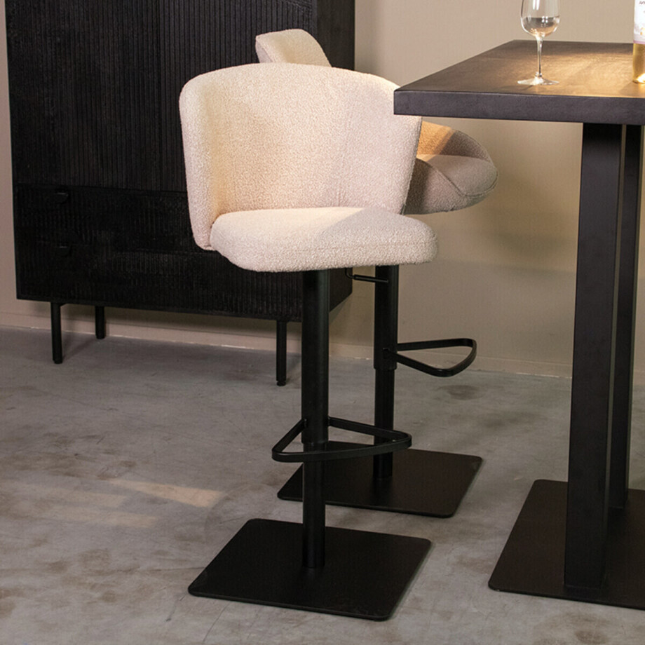 LABEL51 Draaibare Barkruk 'Wave' Bouclé, kleur Naturel (zithoogte 56-82cm) afbeelding 1