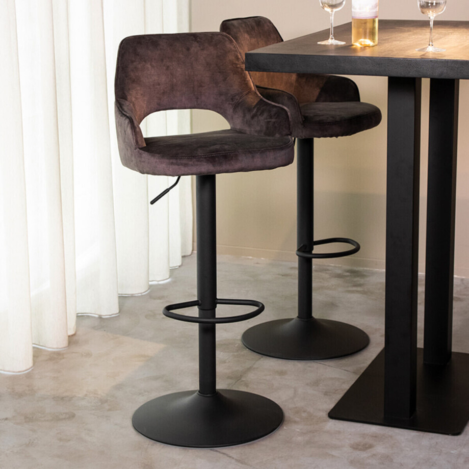 LABEL51 Draaibare Barkruk 'Fer' Velvet, kleur Antraciet (zithoogte 64-84cm) afbeelding 1