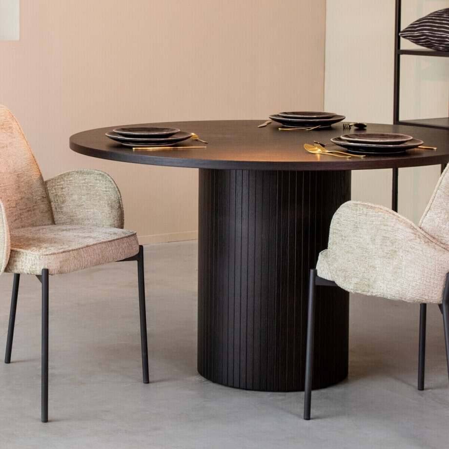 LABEL51 Ronde Eettafel 'Oliva' Zwart Eiken, 130cm afbeelding 1
