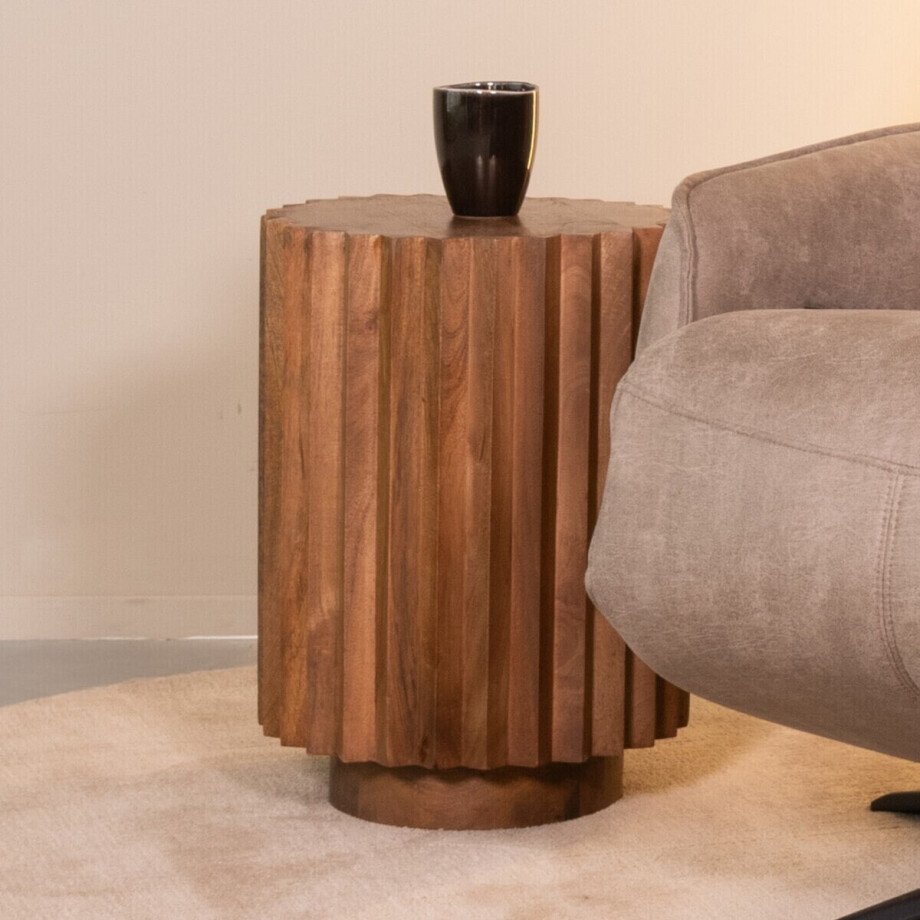 LABEL51 Ronde Bijzettafel 'Novan' Naturel Mangohout, 35cm LABEL51 Ronde Bijzettafel 'Novan' Naturel Mangohout, 35cm afbeelding 1