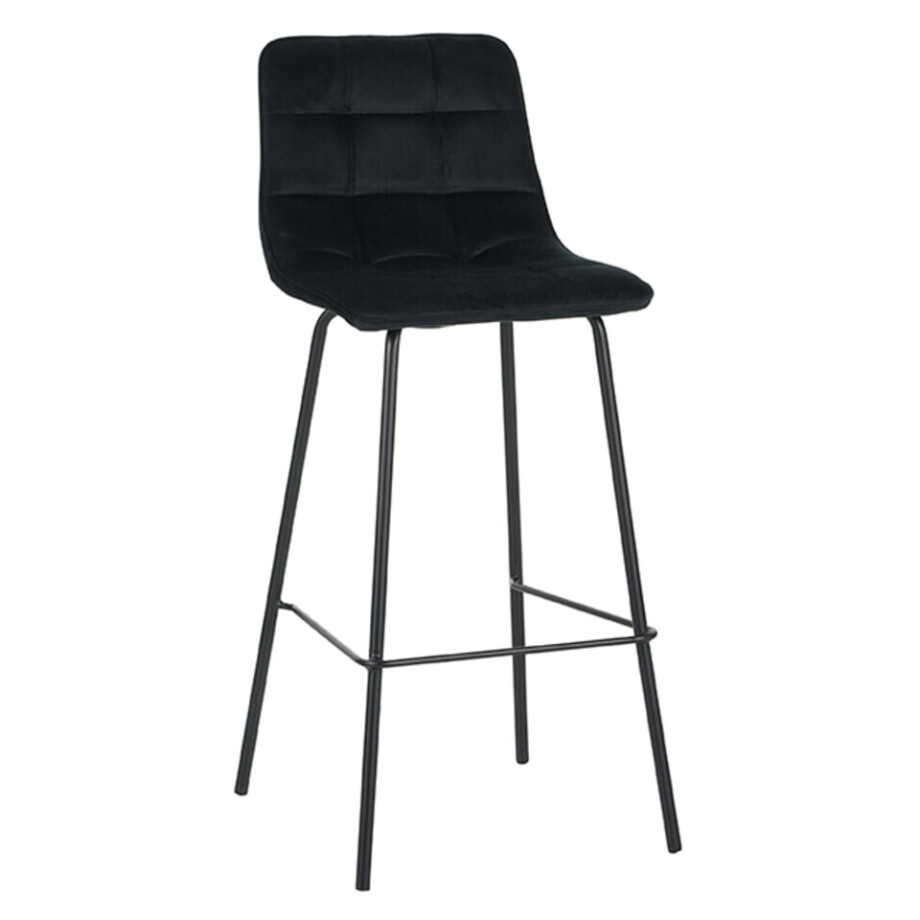 LABEL51 Barkruk 'Bistro' Velvet, kleur Zwart (zithoogte 78cm) afbeelding 1