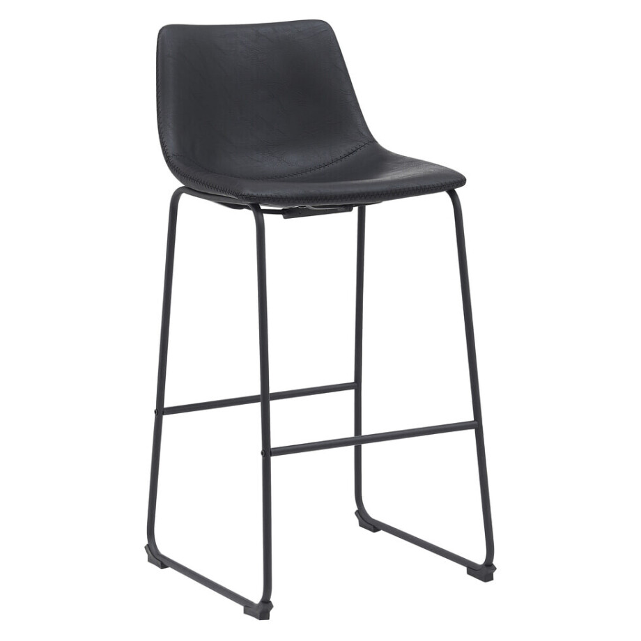 LABEL51 Barkruk 'Risto' Lederlook, kleur Zwart (zithoogte 75cm) afbeelding 1