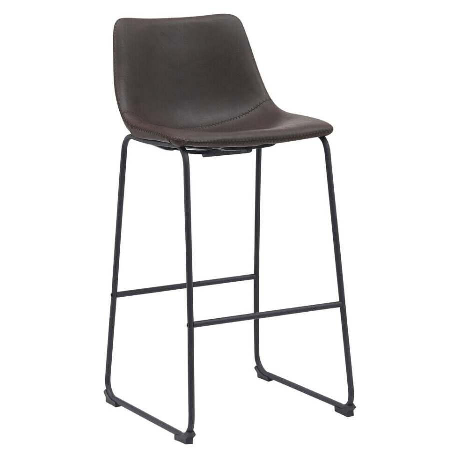 LABEL51 Barkruk 'Risto' Lederlook, kleur Donkerbruin (zithoogte 75cm) afbeelding 1