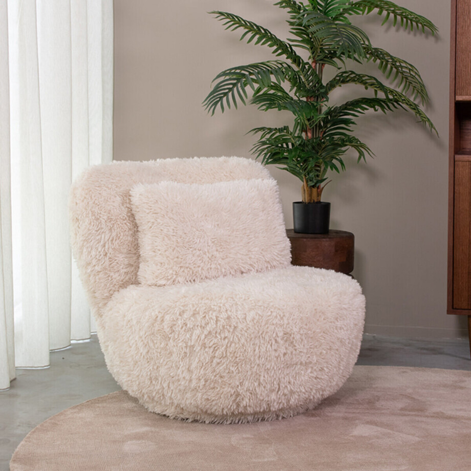 LABEL51 Draaifauteuil 'Doodle' Fluffy stof, kleur Crème LABEL51 Draaifauteuil 'Doodle' Fluffy stof, kleur Crème afbeelding 1