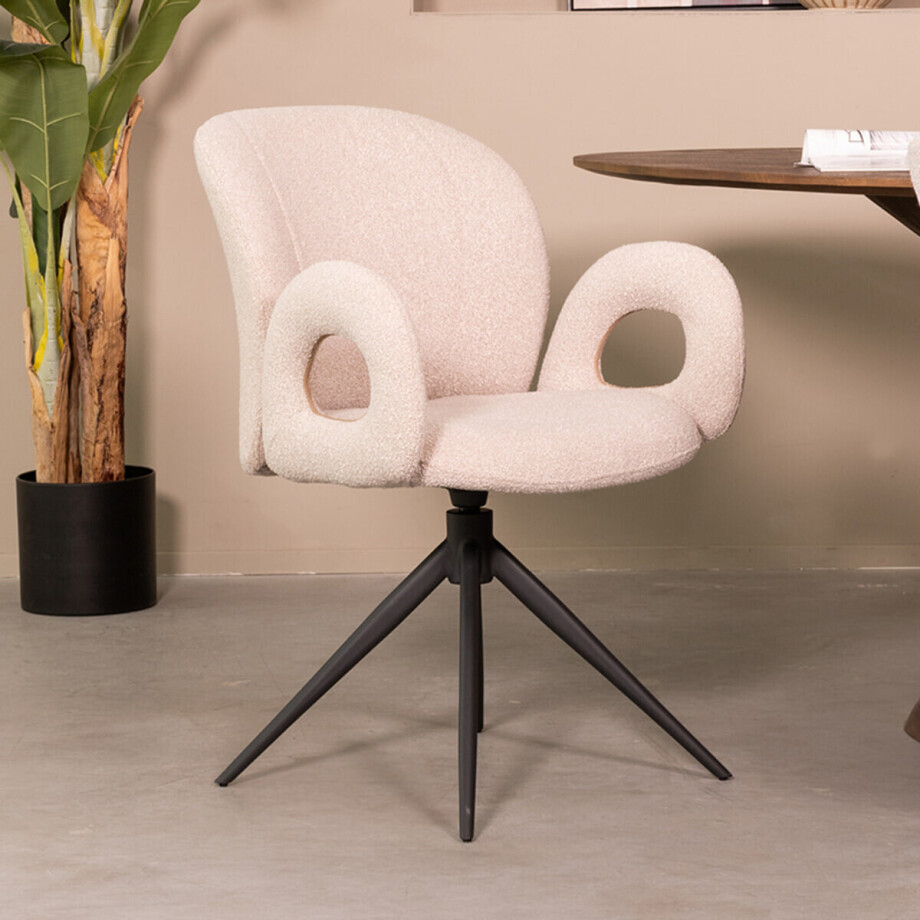 LABEL51 Draaibare Eetkamerstoel 'Neo' Met zwart frame, Bouclé, kleur Naturel afbeelding 1