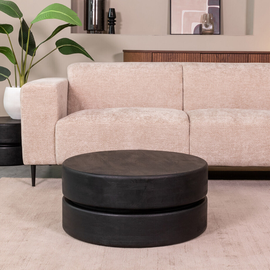 LABEL51 Ronde Salontafel 'Milly' Mangohout, 70cm, kleur Zwart afbeelding 1