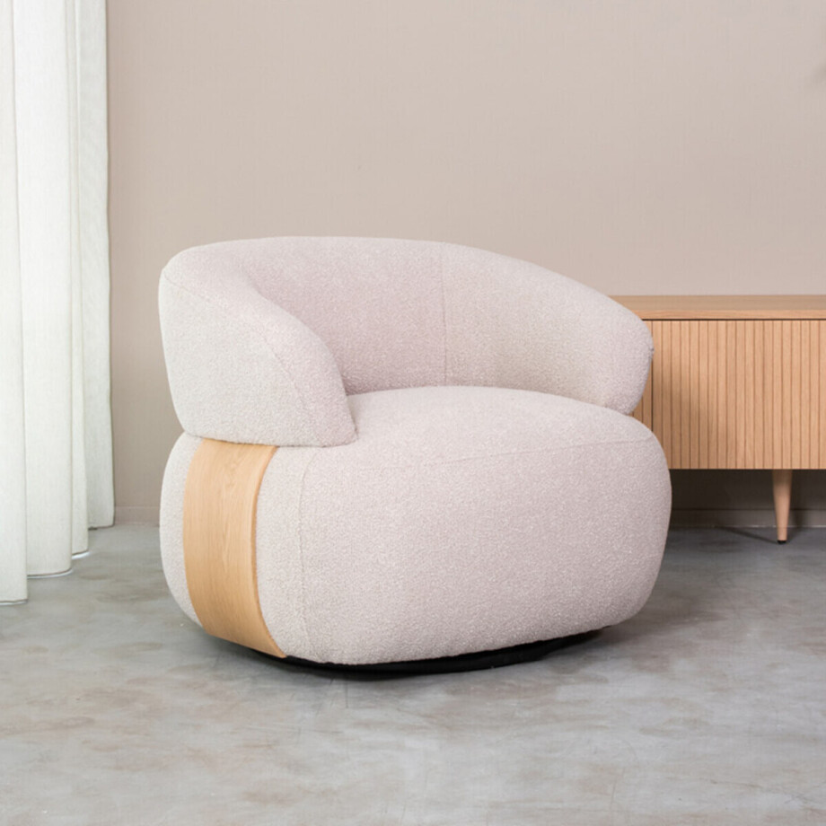 LABEL51 Draaifauteuil 'Valenza' Bouclé en Naturel eiken afbeelding 1