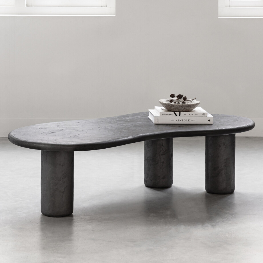 DTP Home Organische Salontafel 'Curva' Betonlook, 130 x 69cm, kleur Zwart DTP Home Organische Salontafel 'Curva' Betonlook, 130 x 69cm, kleur Zwart afbeelding